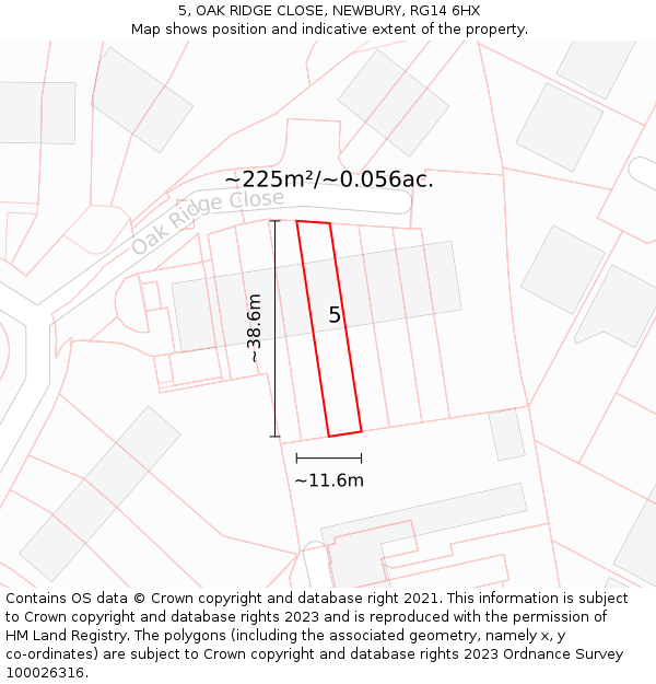 5, OAK RIDGE CLOSE, NEWBURY, RG14 6HX: Plot and title map