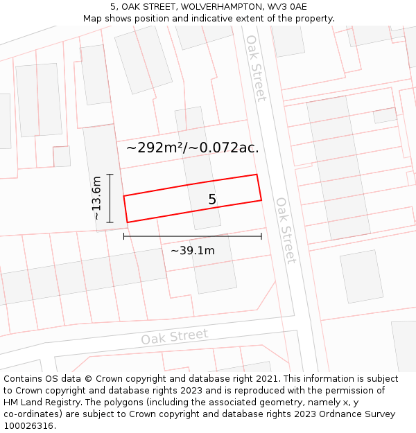 5, OAK STREET, WOLVERHAMPTON, WV3 0AE: Plot and title map