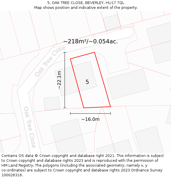 5, OAK TREE CLOSE, BEVERLEY, HU17 7QL: Plot and title map