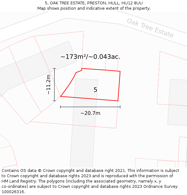 5, OAK TREE ESTATE, PRESTON, HULL, HU12 8UU: Plot and title map