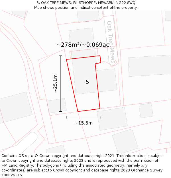 5, OAK TREE MEWS, BILSTHORPE, NEWARK, NG22 8WQ: Plot and title map