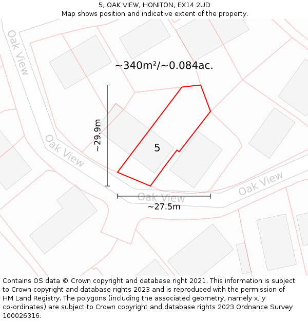 5, OAK VIEW, HONITON, EX14 2UD: Plot and title map