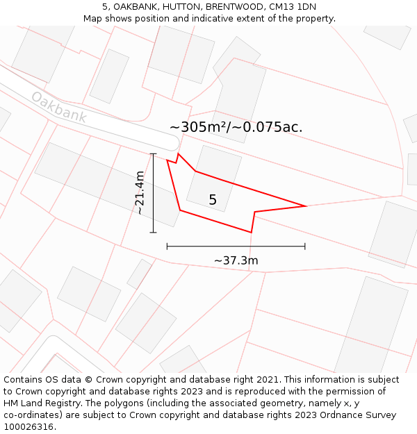 5, OAKBANK, HUTTON, BRENTWOOD, CM13 1DN: Plot and title map