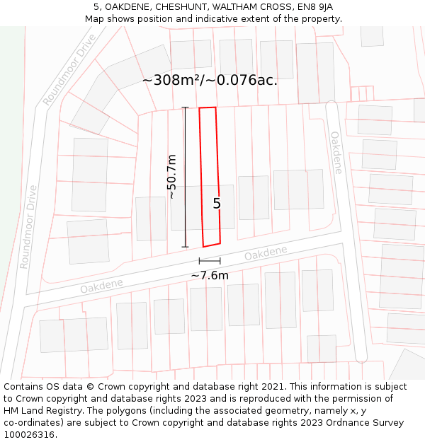 5, OAKDENE, CHESHUNT, WALTHAM CROSS, EN8 9JA: Plot and title map