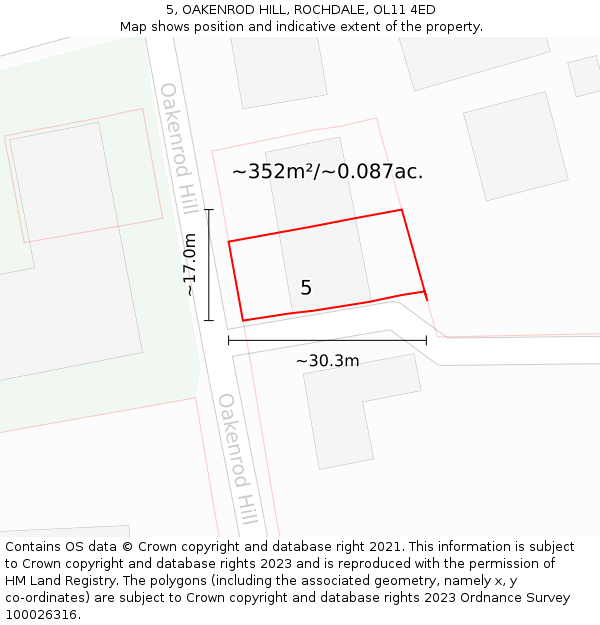 5, OAKENROD HILL, ROCHDALE, OL11 4ED: Plot and title map