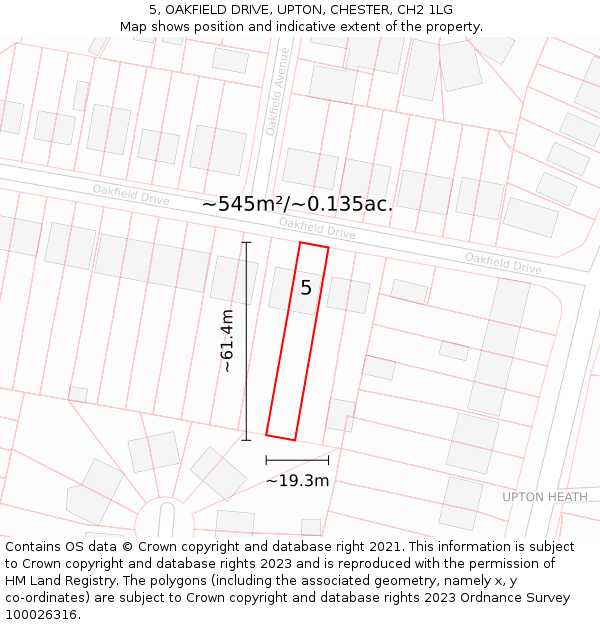 5, OAKFIELD DRIVE, UPTON, CHESTER, CH2 1LG: Plot and title map