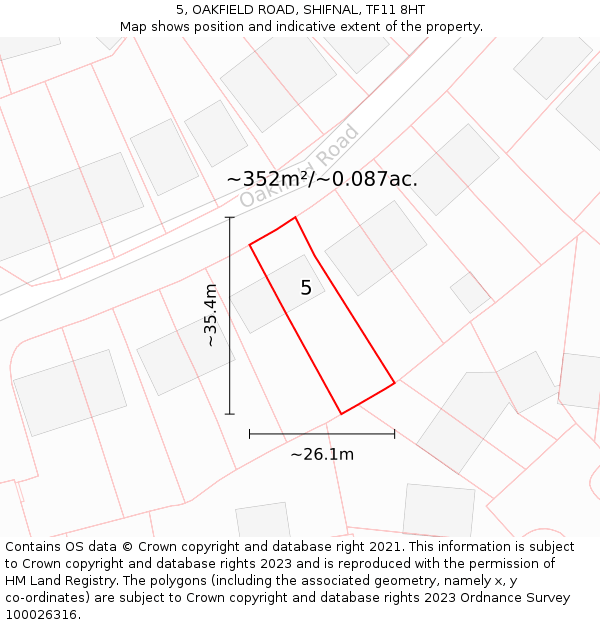 5, OAKFIELD ROAD, SHIFNAL, TF11 8HT: Plot and title map
