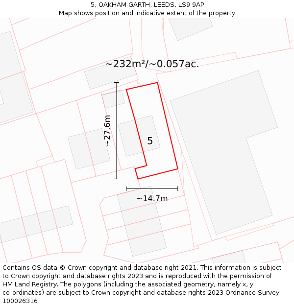 5, OAKHAM GARTH, LEEDS, LS9 9AP: Plot and title map