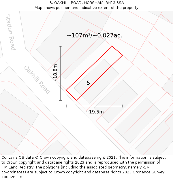 5, OAKHILL ROAD, HORSHAM, RH13 5SA: Plot and title map