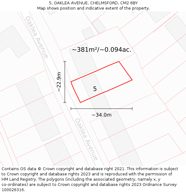 5, OAKLEA AVENUE, CHELMSFORD, CM2 6BY: Plot and title map