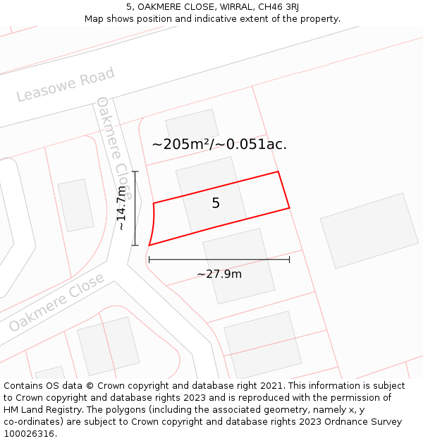 5, OAKMERE CLOSE, WIRRAL, CH46 3RJ: Plot and title map