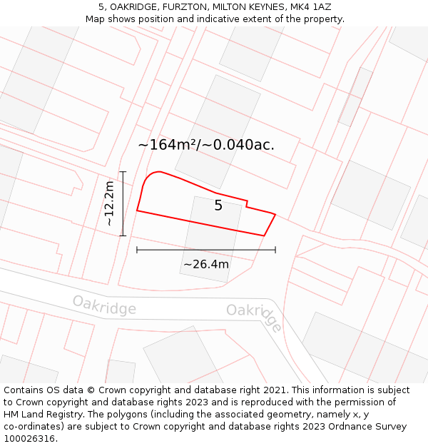 5, OAKRIDGE, FURZTON, MILTON KEYNES, MK4 1AZ: Plot and title map