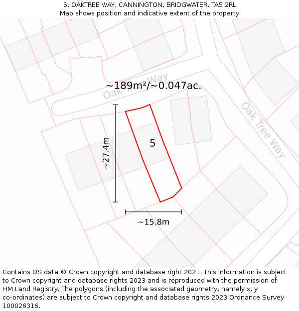 5, OAKTREE WAY, CANNINGTON, BRIDGWATER, TA5 2RL: Plot and title map