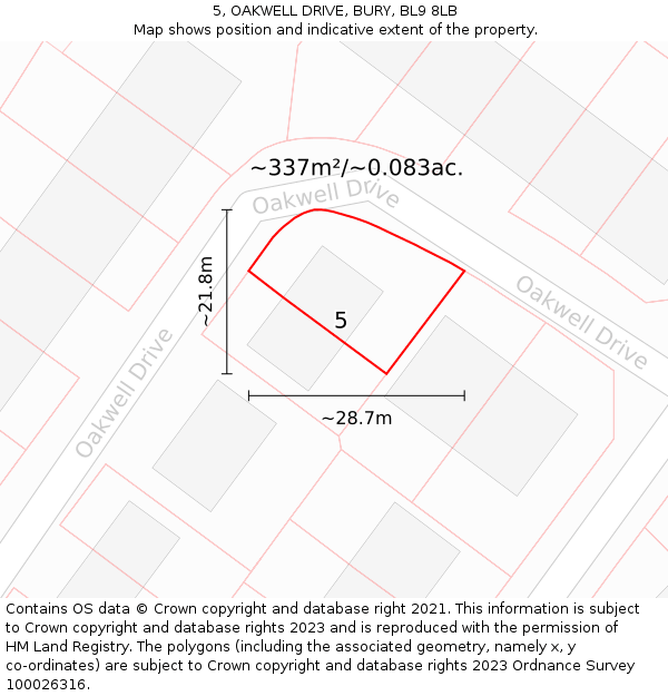 5, OAKWELL DRIVE, BURY, BL9 8LB: Plot and title map