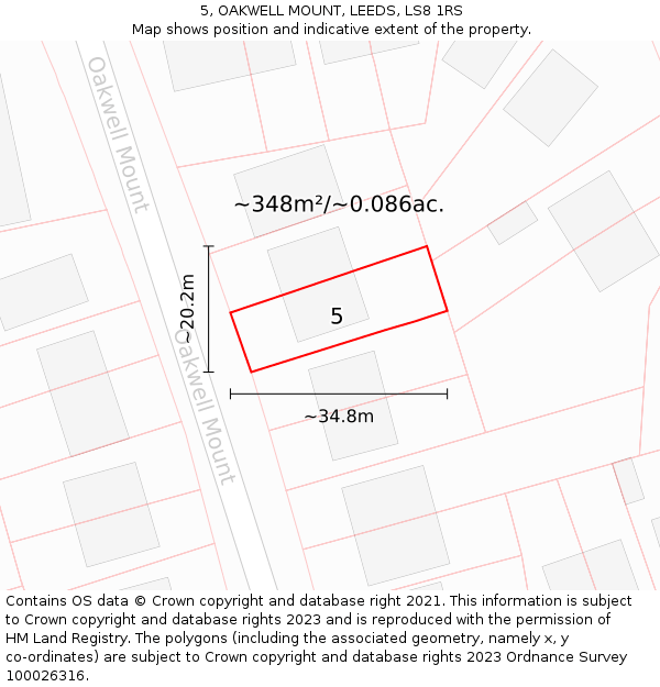 5, OAKWELL MOUNT, LEEDS, LS8 1RS: Plot and title map
