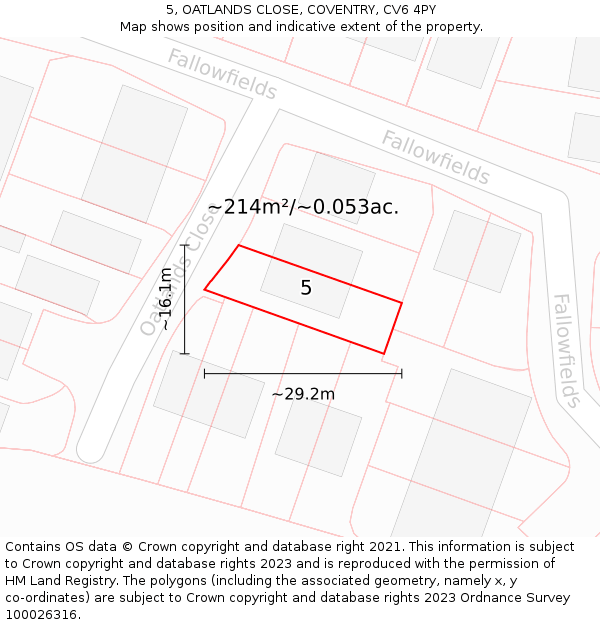 5, OATLANDS CLOSE, COVENTRY, CV6 4PY: Plot and title map
