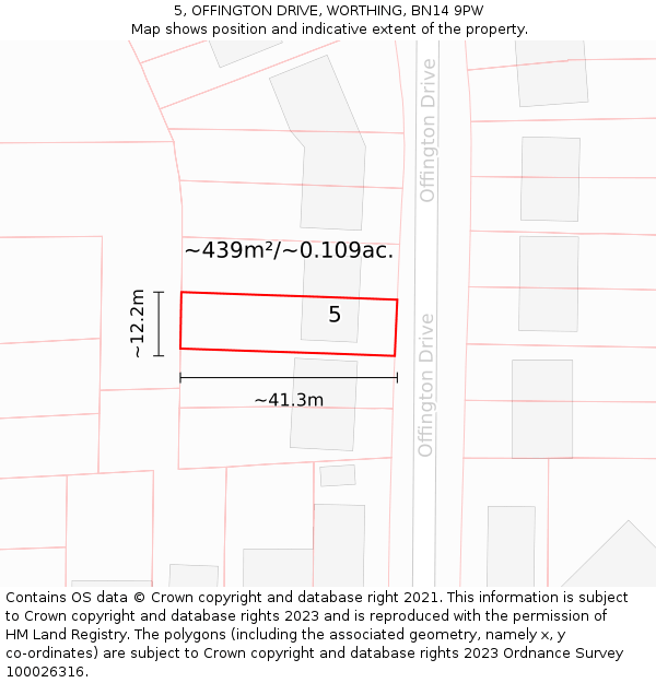 5, OFFINGTON DRIVE, WORTHING, BN14 9PW: Plot and title map