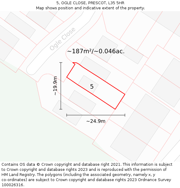 5, OGLE CLOSE, PRESCOT, L35 5HR: Plot and title map
