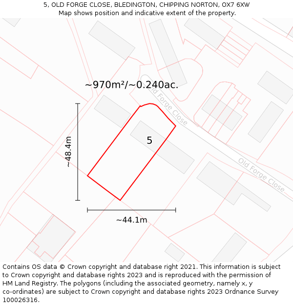 5, OLD FORGE CLOSE, BLEDINGTON, CHIPPING NORTON, OX7 6XW: Plot and title map