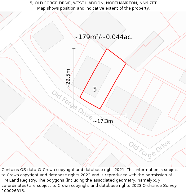 5, OLD FORGE DRIVE, WEST HADDON, NORTHAMPTON, NN6 7ET: Plot and title map