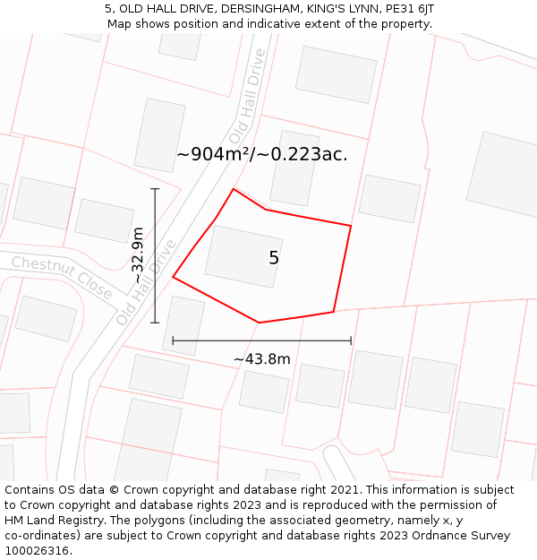 5, OLD HALL DRIVE, DERSINGHAM, KING'S LYNN, PE31 6JT: Plot and title map