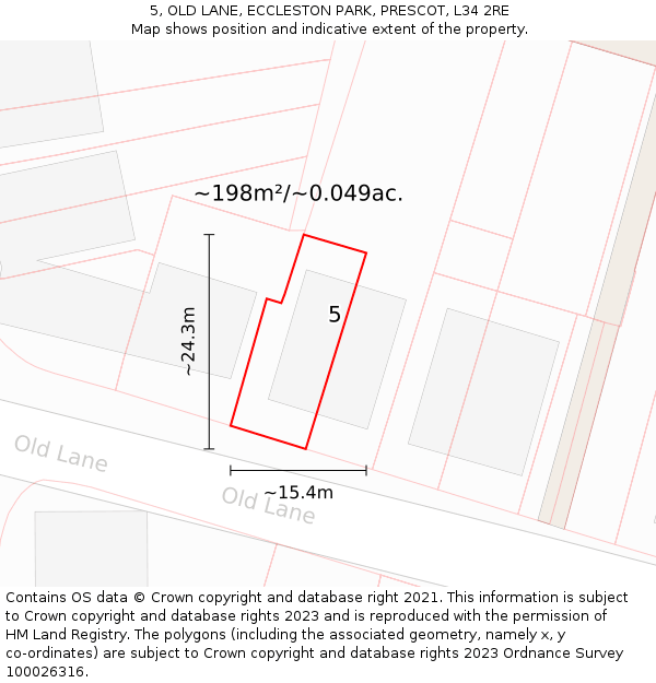 5, OLD LANE, ECCLESTON PARK, PRESCOT, L34 2RE: Plot and title map