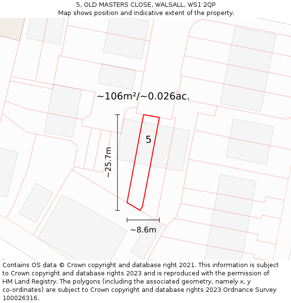 5, OLD MASTERS CLOSE, WALSALL, WS1 2QP: Plot and title map