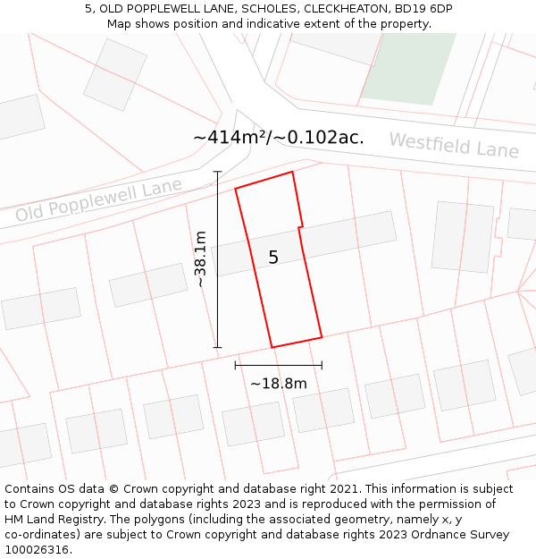 5, OLD POPPLEWELL LANE, SCHOLES, CLECKHEATON, BD19 6DP: Plot and title map