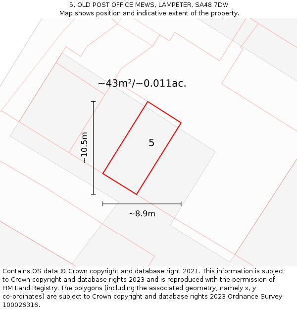 5, OLD POST OFFICE MEWS, LAMPETER, SA48 7DW: Plot and title map