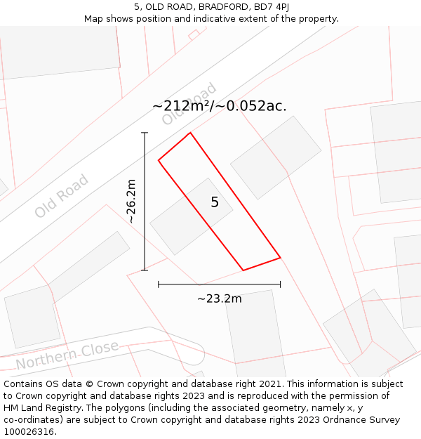5, OLD ROAD, BRADFORD, BD7 4PJ: Plot and title map