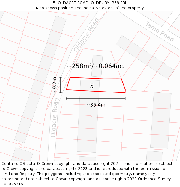 5, OLDACRE ROAD, OLDBURY, B68 0RL: Plot and title map