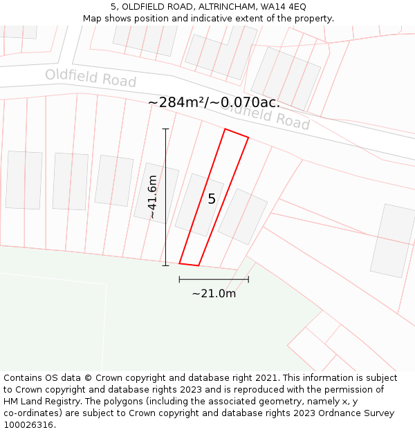 5, OLDFIELD ROAD, ALTRINCHAM, WA14 4EQ: Plot and title map