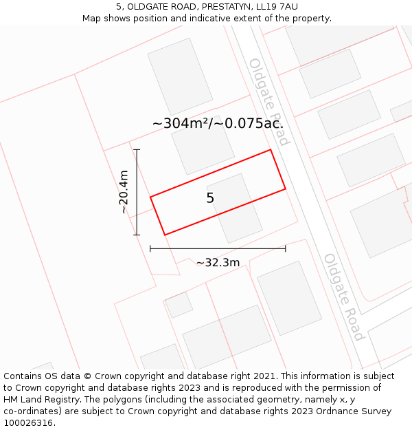 5, OLDGATE ROAD, PRESTATYN, LL19 7AU: Plot and title map
