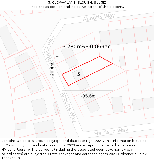 5, OLDWAY LANE, SLOUGH, SL1 5JZ: Plot and title map