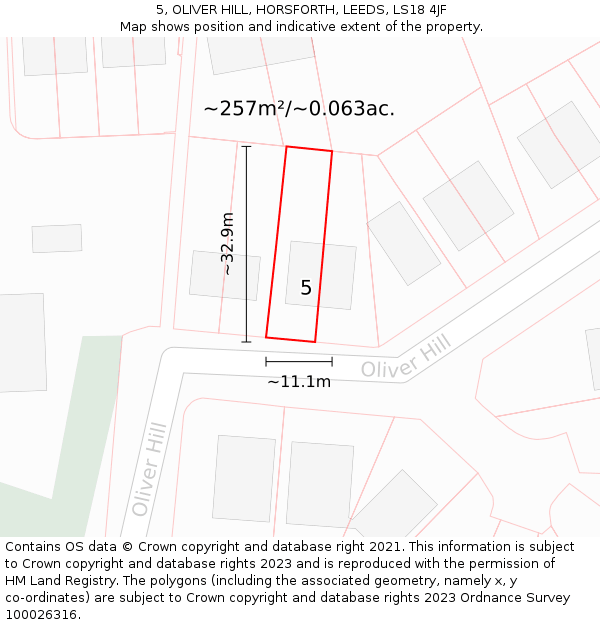 5, OLIVER HILL, HORSFORTH, LEEDS, LS18 4JF: Plot and title map