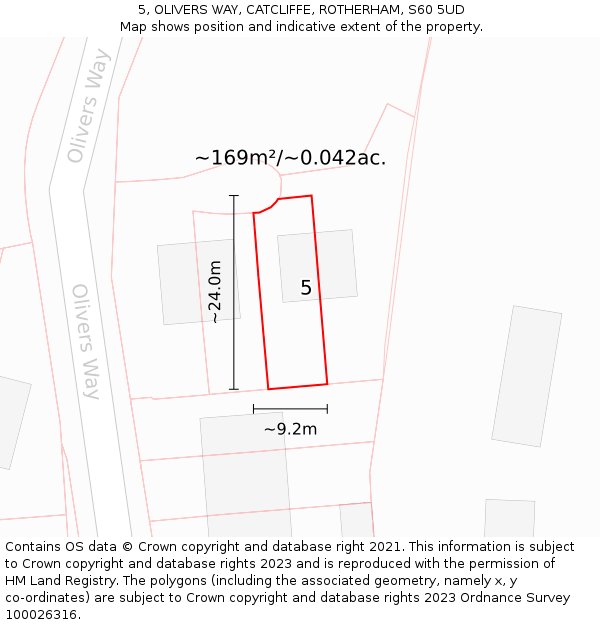 5, OLIVERS WAY, CATCLIFFE, ROTHERHAM, S60 5UD: Plot and title map