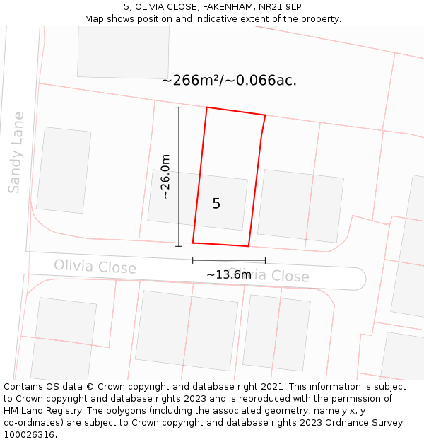 5, OLIVIA CLOSE, FAKENHAM, NR21 9LP: Plot and title map