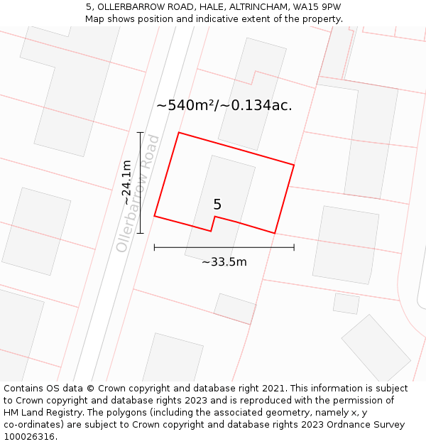 5, OLLERBARROW ROAD, HALE, ALTRINCHAM, WA15 9PW: Plot and title map