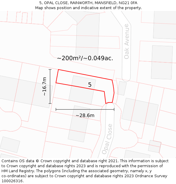 5, OPAL CLOSE, RAINWORTH, MANSFIELD, NG21 0FA: Plot and title map