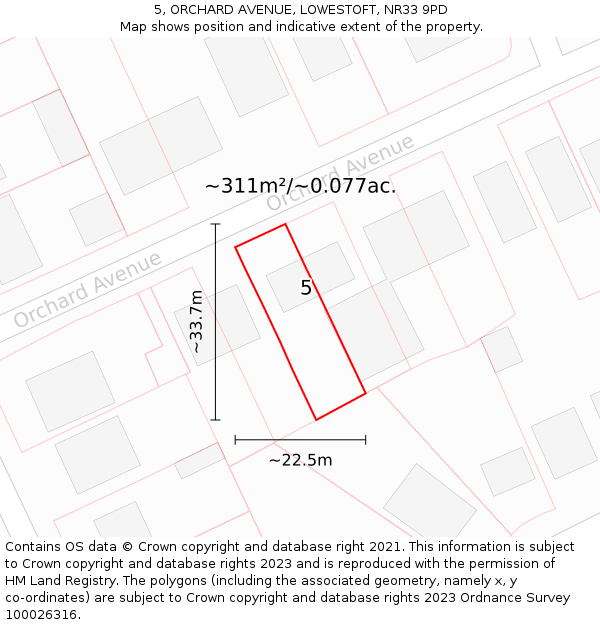 5, ORCHARD AVENUE, LOWESTOFT, NR33 9PD: Plot and title map
