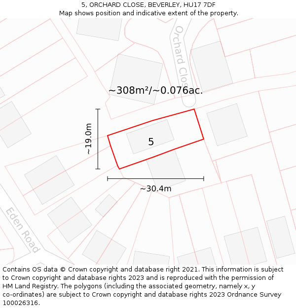 5, ORCHARD CLOSE, BEVERLEY, HU17 7DF: Plot and title map