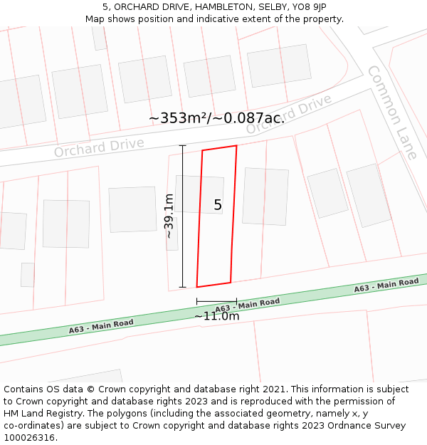5, ORCHARD DRIVE, HAMBLETON, SELBY, YO8 9JP: Plot and title map