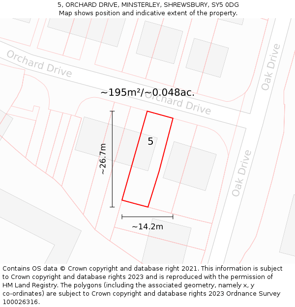 5, ORCHARD DRIVE, MINSTERLEY, SHREWSBURY, SY5 0DG: Plot and title map