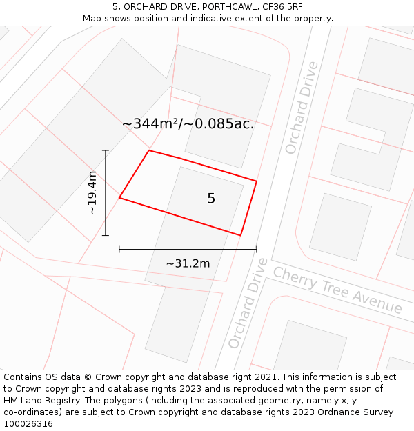 5, ORCHARD DRIVE, PORTHCAWL, CF36 5RF: Plot and title map