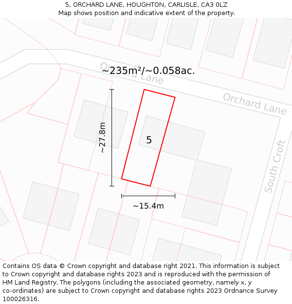 5, ORCHARD LANE, HOUGHTON, CARLISLE, CA3 0LZ: Plot and title map
