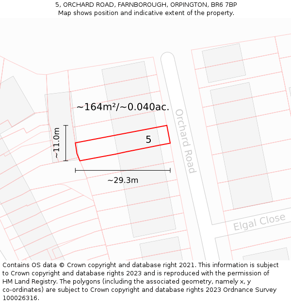 5, ORCHARD ROAD, FARNBOROUGH, ORPINGTON, BR6 7BP: Plot and title map