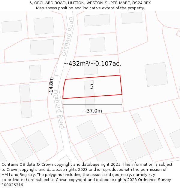 5, ORCHARD ROAD, HUTTON, WESTON-SUPER-MARE, BS24 9RX: Plot and title map