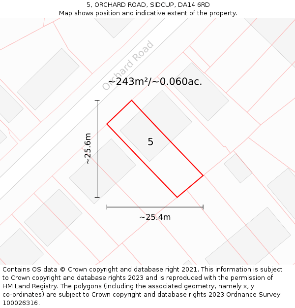 5, ORCHARD ROAD, SIDCUP, DA14 6RD: Plot and title map