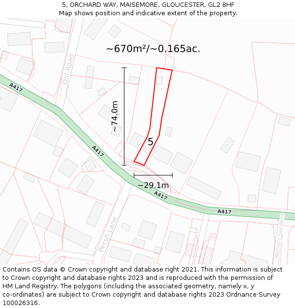 5, ORCHARD WAY, MAISEMORE, GLOUCESTER, GL2 8HF: Plot and title map