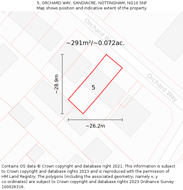 5, ORCHARD WAY, SANDIACRE, NOTTINGHAM, NG10 5NF: Plot and title map